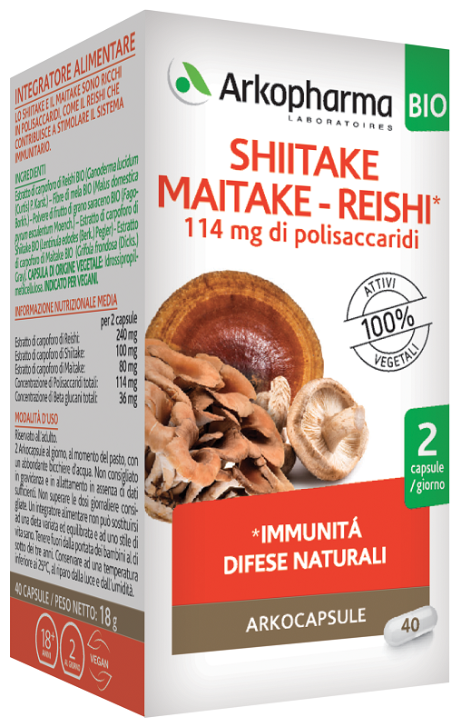ARKOCAPSULE SHIITAKE MAITAKE REISHI BIO 40 CAPSULE - Farmacia De Pasquale