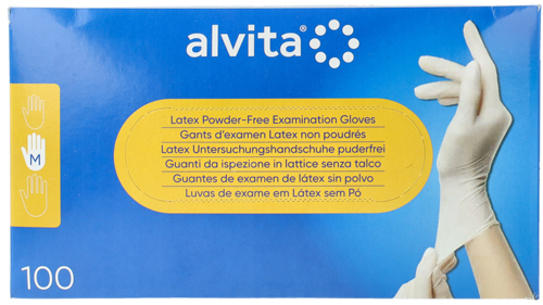 GUANTI DA ISPEZIONE ALVITA IN LATTICE SENZA TALCO M 100 PEZZI - Farmacia De Pasquale