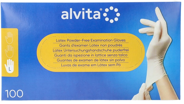 GUANTI DA ISPEZIONE ALVITA IN LATTICE SENZA TALCO L 100 PEZZI - Farmacia De Pasquale
