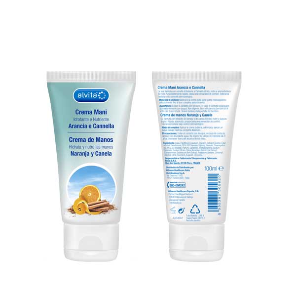 ALVITA CREMA MANI ARANCIA E CANNELLA 100 ML - Farmacia De Pasquale