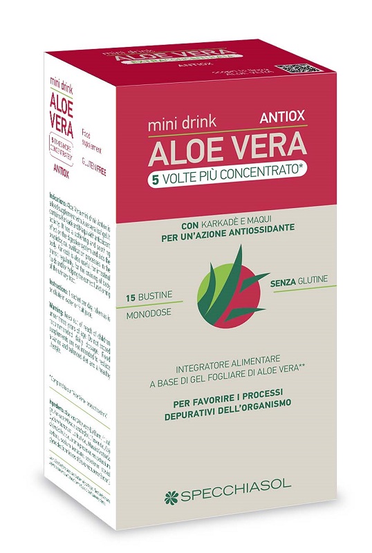 ALOE VERA ANTIOX MINI DRINK 5 VOLTE PIU' CONCENTRATO 15 BUSTINE DA 10 ML - Farmacia De Pasquale