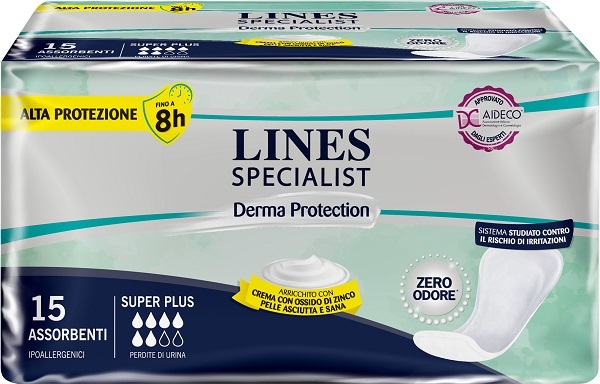 PANNOLONE PER INCONTINENZA LINES SPECIALIST DERMA SAGOMATO ANATOMICO SUPER PLUS 15 PEZZI - Farmacia De Pasquale