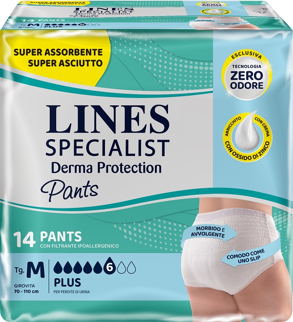 PANNOLONE PER INCONTINENZA LINES SPECIALIST DERMA PANTS PLUS M 14 PEZZI - Farmacia De Pasquale