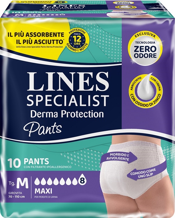 PANNOLONE PER INCONTINENZA LINES SPECIALIST DERMA PANTS MAXI M 10 PEZZI - Farmacia De Pasquale