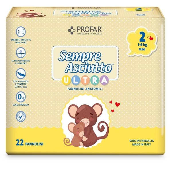 PANNOLINI PROFAR SEMPRE ASCIUTTO ULTRA MINI 3/6 KG 22 PEZZI - Farmacia De Pasquale