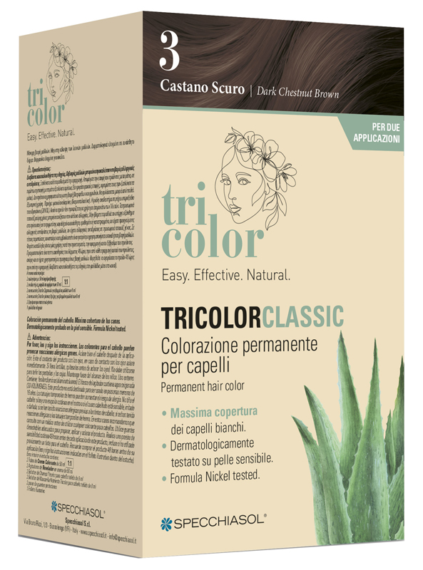 TRICOLOR CLASSIC 3 CASTANO SCURO 2 TUBI 50 ML + 2 SHAKER 50 ML + 4 BUSTINE 8 ML - Farmacia De Pasquale