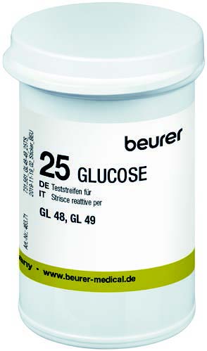 STRISCE MISURAZIONE GLICEMIA BEURER PER GLUCOMETRO GL48/GL49 IN FLACONE 25 PEZZI - Farmacia De Pasquale