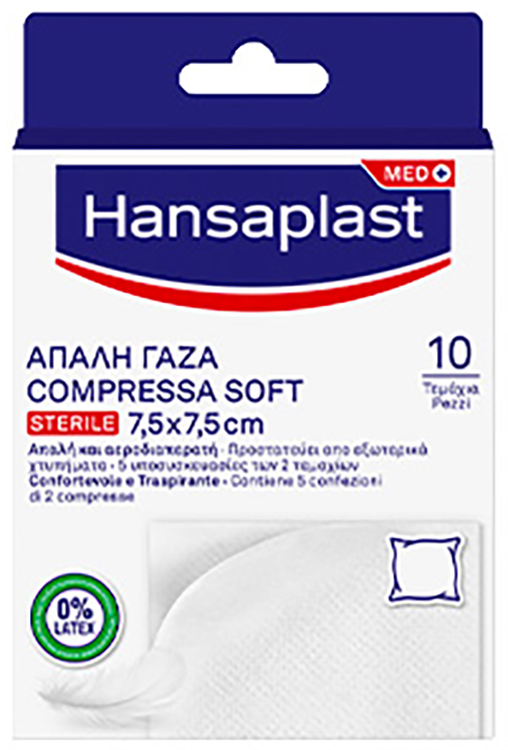 GARZA COMPRESSA HANSAPLAST SOFT STERILE 7,5X7,5 10 PEZZI - Farmacia De Pasquale
