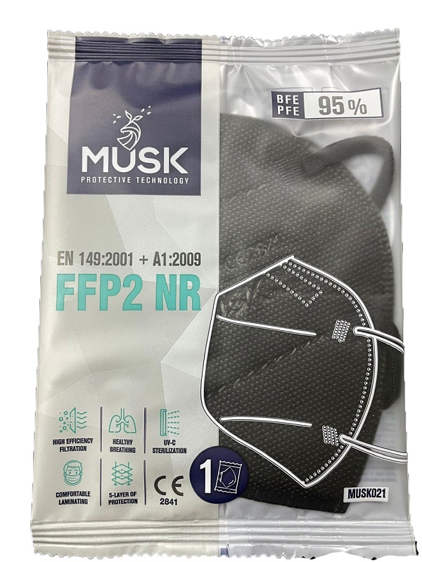 MUSK MASCHERINA FFP2 MUSK021 BLACK 10 PEZZI - Farmacia De Pasquale