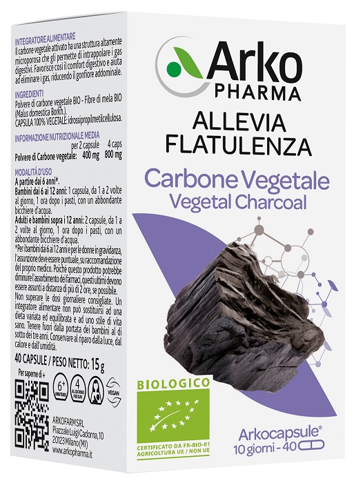 ARKO CAPSULE CARBONE VEGETALE BIO 40 CAPSULE - Farmacia De Pasquale