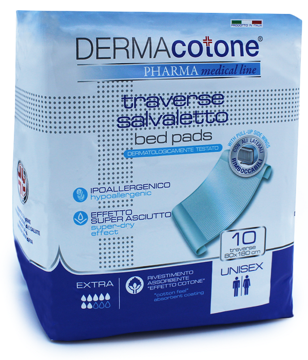 TRAVERSA SALVALETTO CON ALI PER INCONTINENZA DERMACOTONE 80X180CM 10 PEZZI - Farmacia De Pasquale