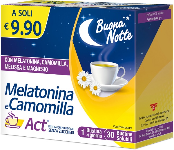 MELATONINA E CAMOMILLA ACT 30 BUSTINE SOLUBILI SENZA ZUCCHERI - Farmacia De Pasquale
