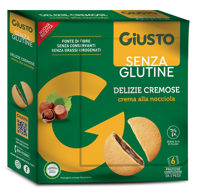 GIUSTO SENZA GLUTINE DELIZIE CREMOSE AL CACAO NOCCIOLA 180 G - Farmacia De Pasquale