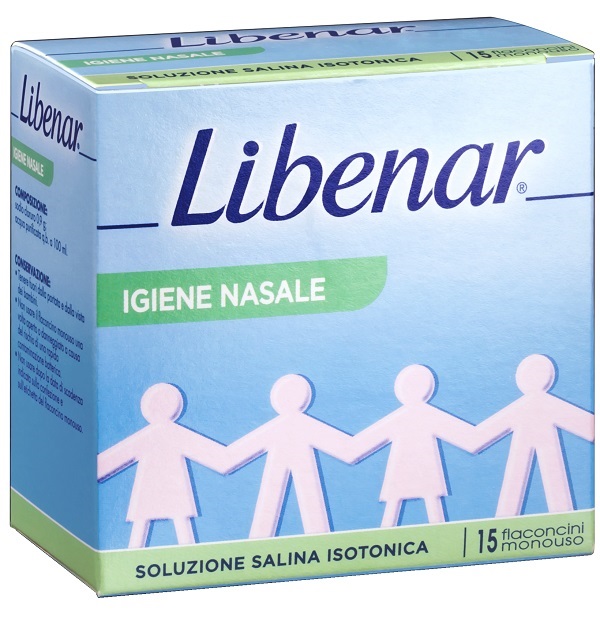 SOLUZIONE SALINA ISOTONICA 0,9% LIBENAR PER IGIENE NASALE 15 FLACONCINI MONOUSO X 5 ML - Farmacia De Pasquale