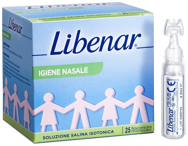 SOLUZIONE SALINA ISOTONICA 0,9% LIBENAR PER IGIENE NASALE 25 FLACONCINI MONOUSO X 5 ML - Farmacia De Pasquale