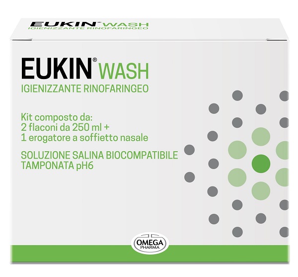 EUKIN WASH IGIENIZZANTE RINOFARINGEO KIT 2 FLACONI DA 250 ML + EROGATORE A SOFFIETTO NASALE - Farmacia De Pasquale
