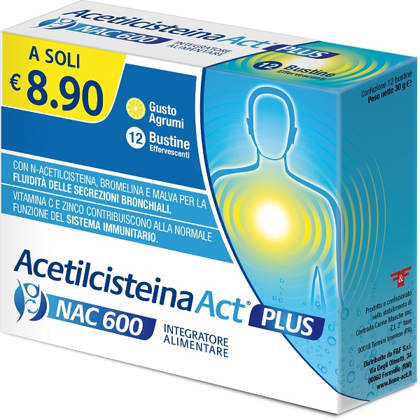 ACETILCISTEINA ACT PLUS NAC 600 12 BUSTINE EFFERVESCENTI AGRUMI - Farmacia De Pasquale