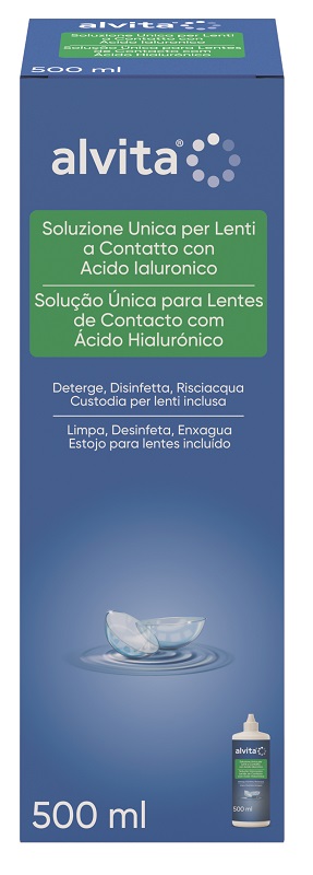 SOLUZIONE UNICA LENTI A CONTATTO CON ACIDO IALURONICO ALVITA 500 ML - Farmacia De Pasquale