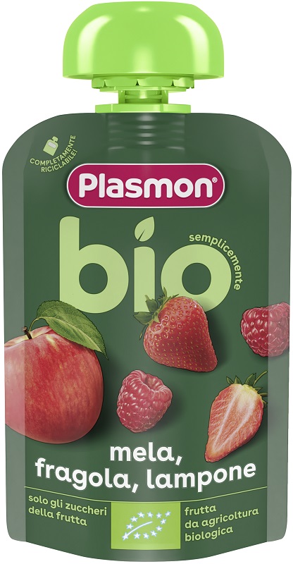 PLASMON MELA FRAGOLA LAMPONE BIO POUCHES 100 G - Farmacia De Pasquale