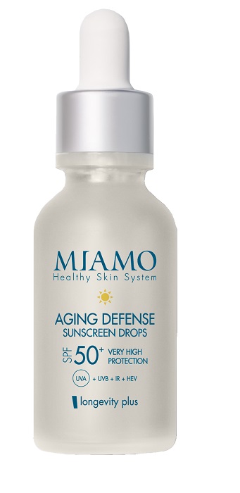 MIAMO NEW FORMULA MIAMO LONGEVITY PLUS AGING DEFENSE SUNSCREEN DROPS SPF50+ 30 ML - Farmacia De Pasquale