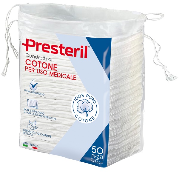 QUADROTTI COTONE IDROFILO PRESTERIL 8X7,5 CM 50 PEZZI - Farmacia De Pasquale