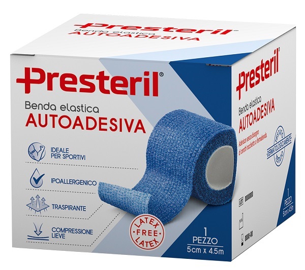 BENDA ELASTICA AUTOADESIVA LATEX FREE PRESTERIL CM 5X4,5 M TESI BLU - Farmacia De Pasquale