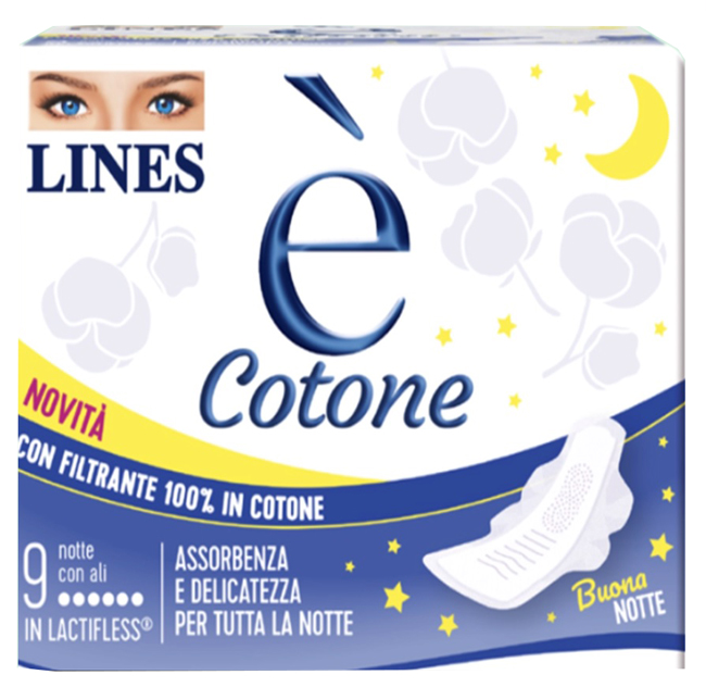 LINES E' COTONE ALI ASSORBENTE ESTERNO NOTTE 9 PEZZI - Farmacia De Pasquale