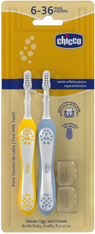 CHICCO SPAZZOLINO 6-36 MESI+DOPPIO AZZURRO-GIALLO - Farmacia De Pasquale