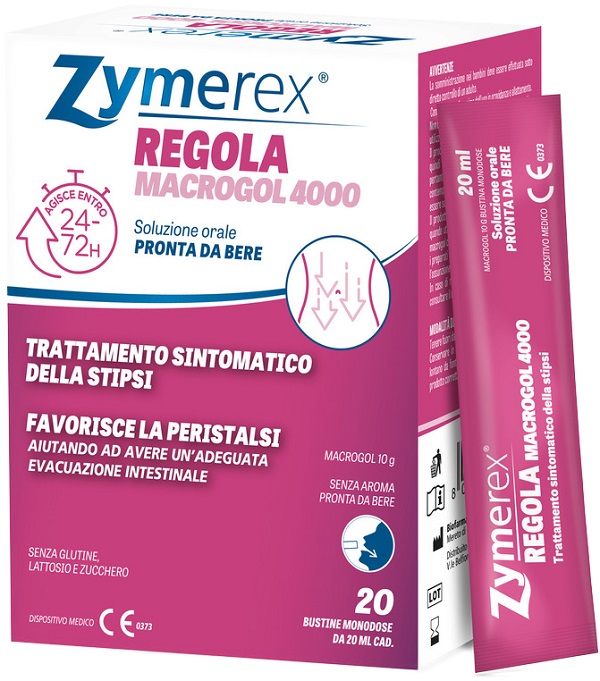 ZYMEREX REGOLA MACROGOL 4000 20 BUSTINE DA 20 ML SENZA ZUCCHERO SENZA GLUTINE SENZA LATTOSIO - Farmacia De Pasquale