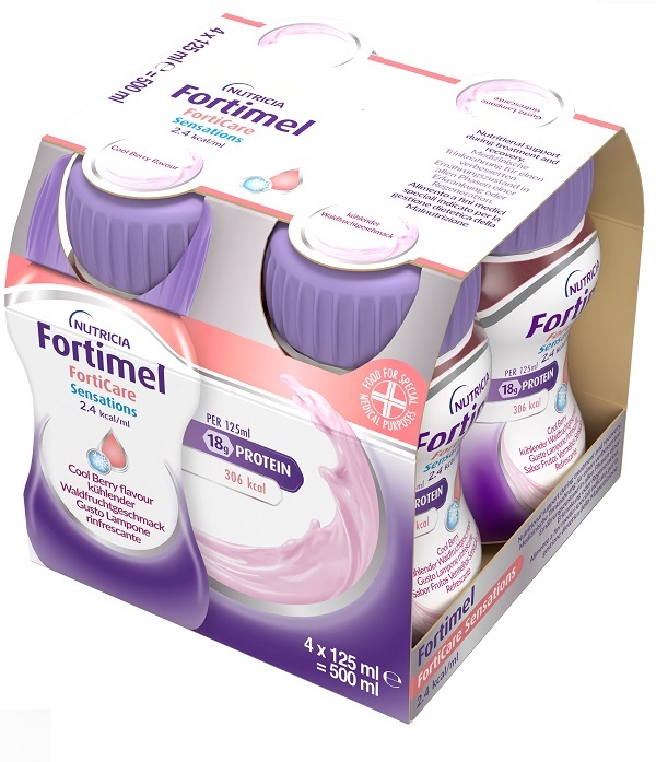 FORTIMEL FORTICARE SENSATION 2,4 KCAL/ML LAMPONE RINFRESCANTE 4 PEZZI DA 125 ML - Farmacia De Pasquale
