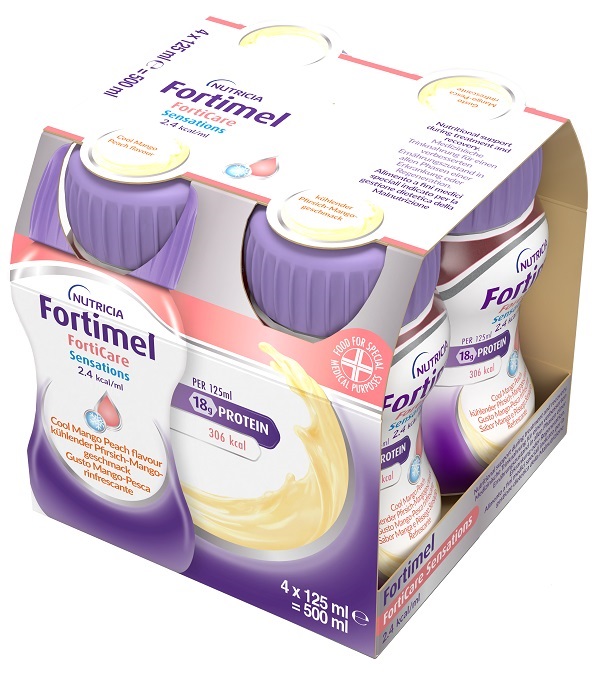 FORTIMEL FORTICARE SENSATION 2,4 KCAL/ML PESCA/MANGO RINFRESCANTE 4 PEZZI DA 125 ML - Farmacia De Pasquale