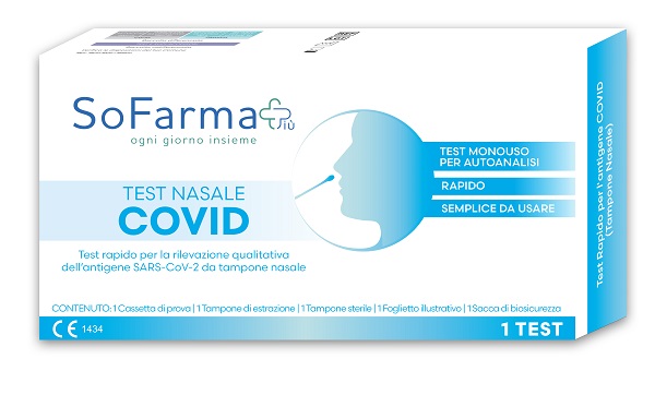 TEST ANTIGENICO RAPIDO COVID-19 NASALE AUTODIAGNOSTICO DETERMINAZIONE QUALITATIVA ANTIGENI SARS-COV-2 IN TAMPONI NASALI MEDIANTE IMMUNOCROMATOGRAFIA SOFARMAPIU' - Farmacia De Pasquale