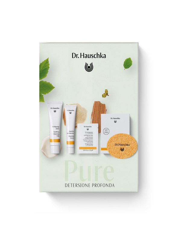 DR HAUSCHKA PURE DETERSIONE PROFONDA 2026 1 LATTE DETERGENTE 30 ML + 1 CREMA DETERGENTE 20 ML + 1 MASCHERA PURIFICANTE 10 G + 1 SPUGNETTA VISO - Farmacia De Pasquale