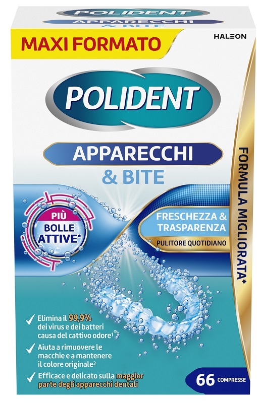 POLIDENT APPARECCHI & BITE PULITORE QUOTIDIANO 66 COMPRESSE - Farmacia De Pasquale