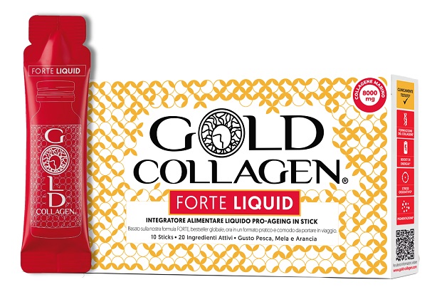GOLD COLLAGEN FORTE LIQUID 10 STICKS DA 25 ML GUSTO PESCA MELA E ARANCIA CON EDULCORANTE - Farmacia De Pasquale